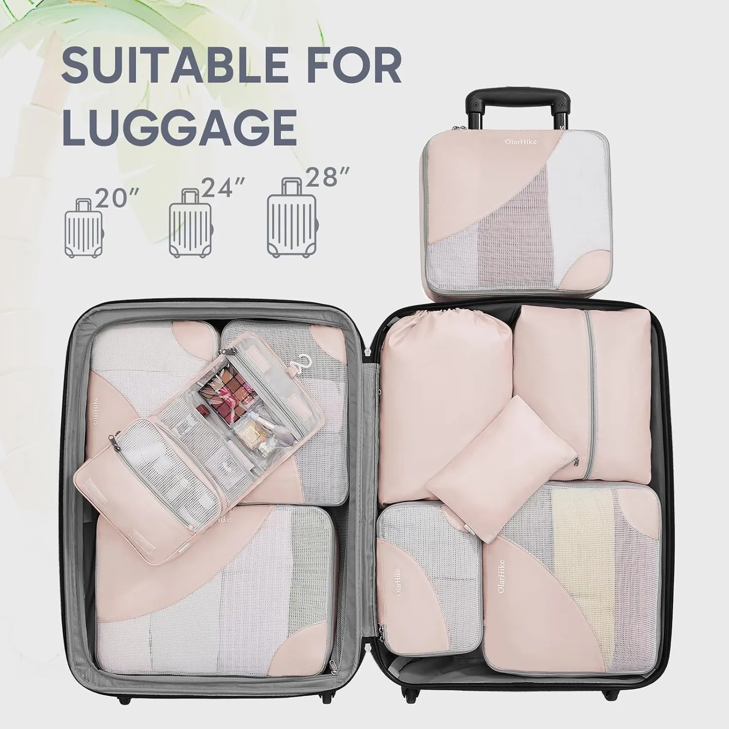 10 Set/8 Set Packing Cubes for Travel, Gifts for Women Mom,Anti-Tearing Suitcase Organizer for Luggage with Shoe & Hanging Toiletry Bag,OlarHike Vacation Essentials & Accessories for Cruise Ship,Beige