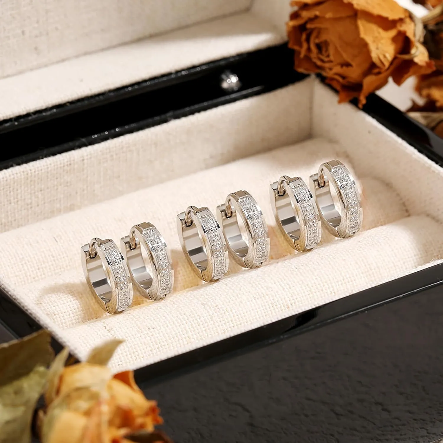 17 Pairs Earrings for Men, Stainless Steel Earrings For Men Sensitive Skin, Fashion Earring Piercing Jewelry Cross Dangle Hoop Earrings Kit Studs Long-lasting Shine