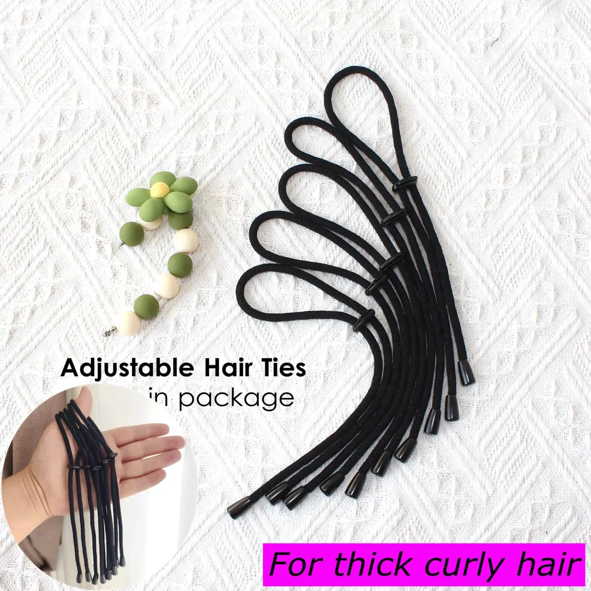Adjustable Headband Hair Tie for Thick, Natural, Kinky & Curly Hair - Fits Afro Ponytails, Buns, Updos (D-1 Count (Pack of 5))