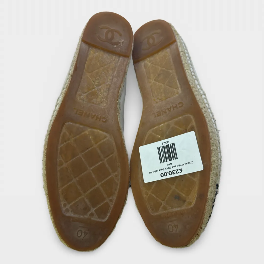 Chanel White and Black leather Espadrilles
