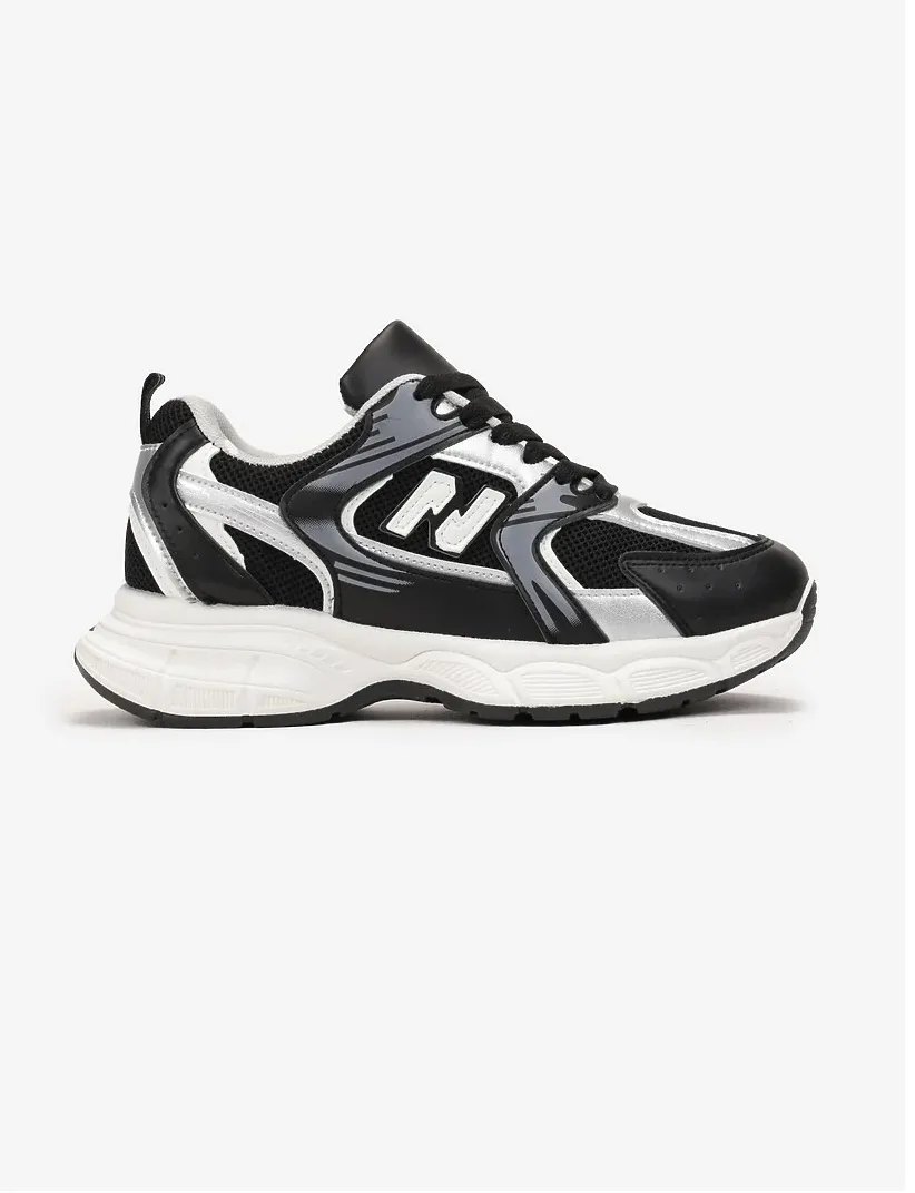 Chunky Comfortable Sneakers -Black\Silver