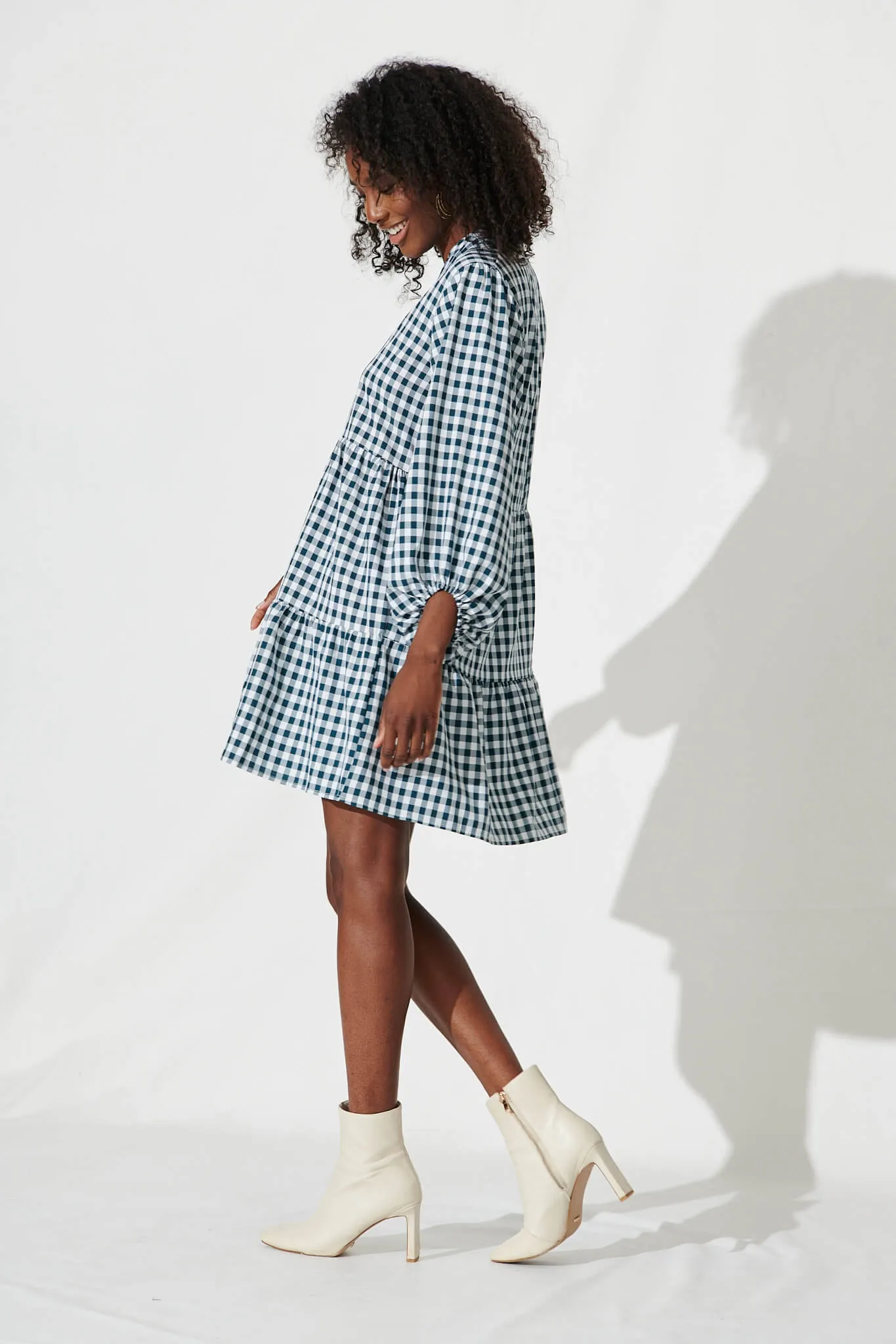Ciaran Smock Dress In Emerald Gingham