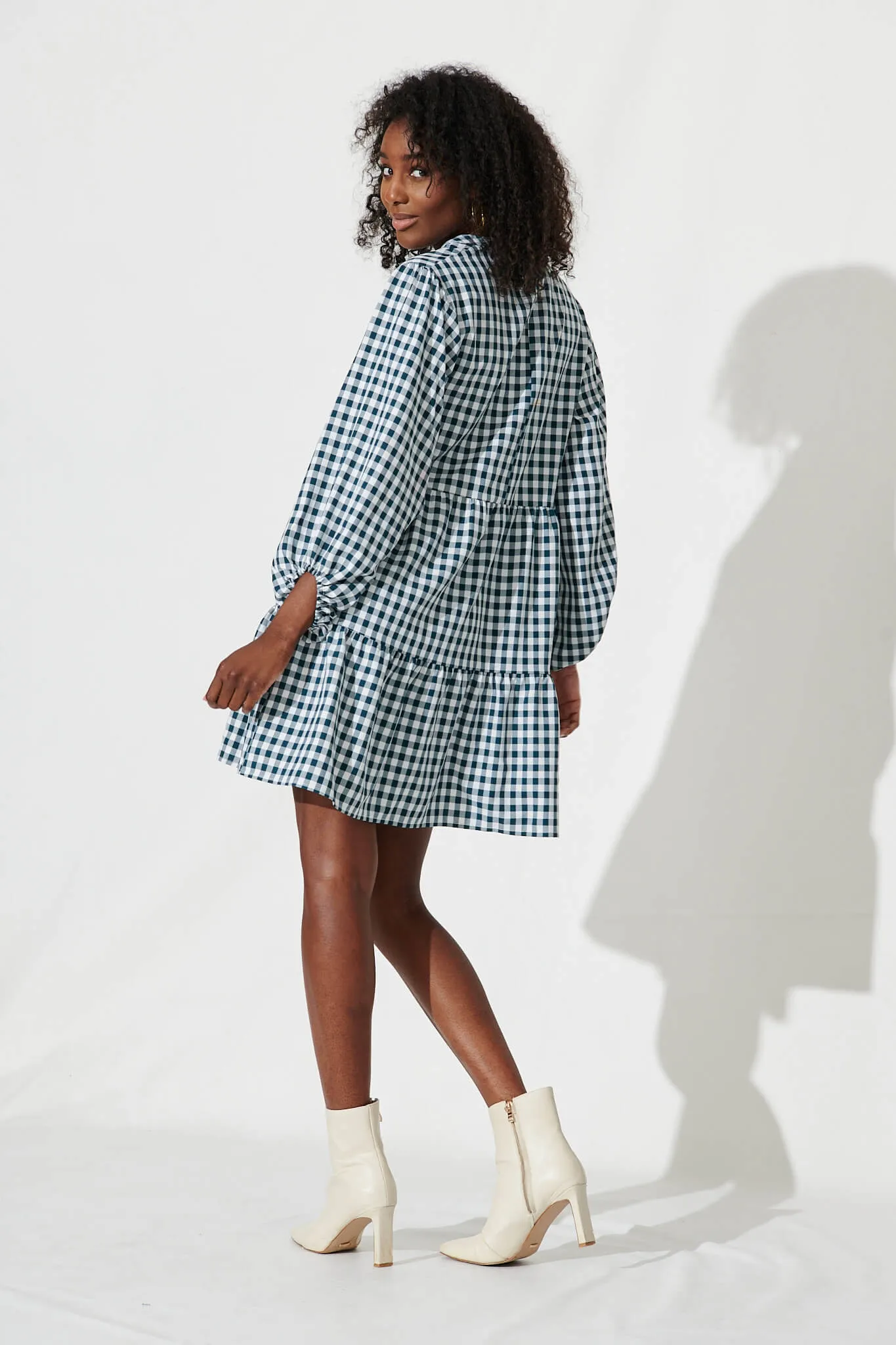 Ciaran Smock Dress In Emerald Gingham