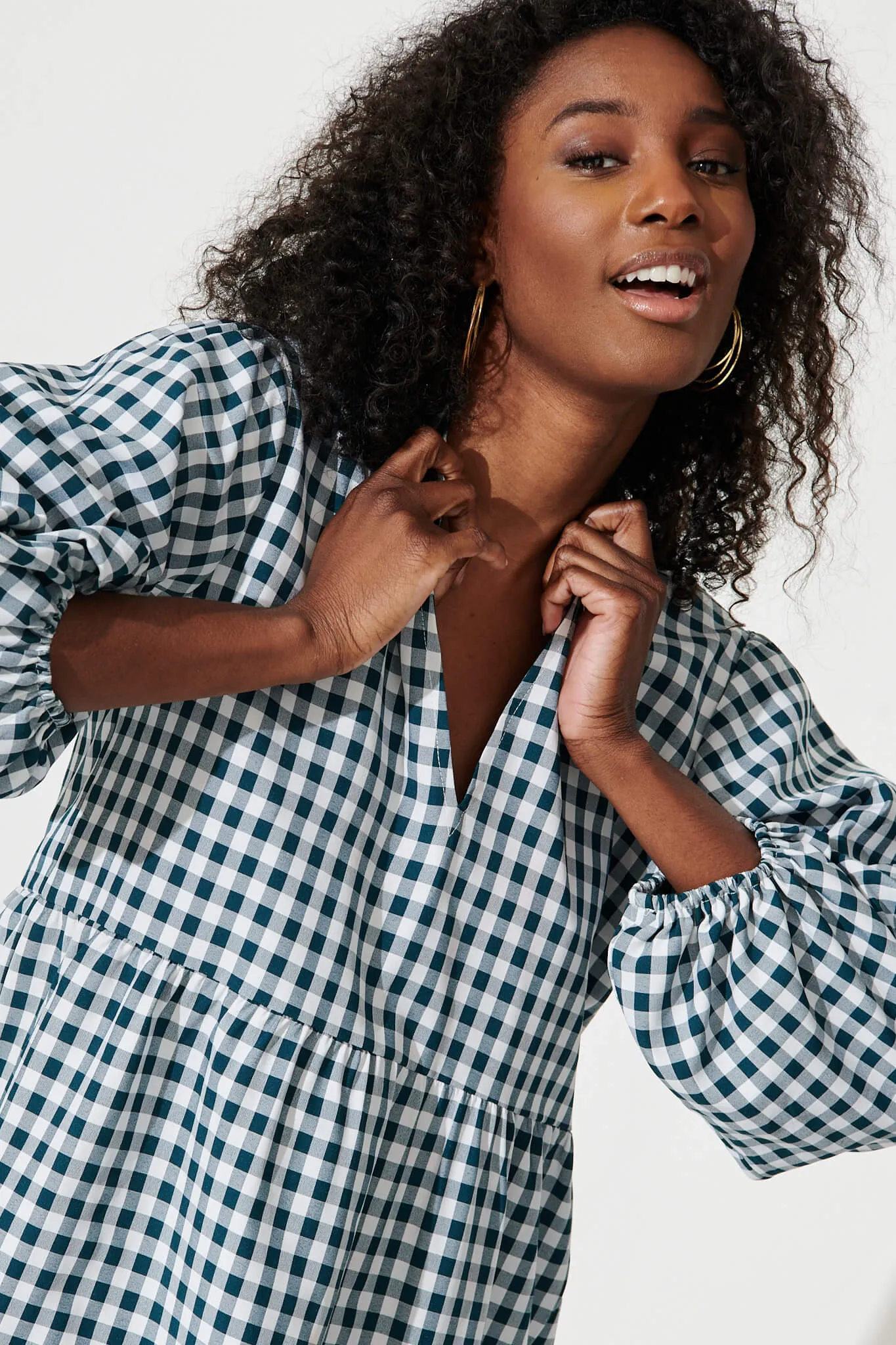 Ciaran Smock Dress In Emerald Gingham
