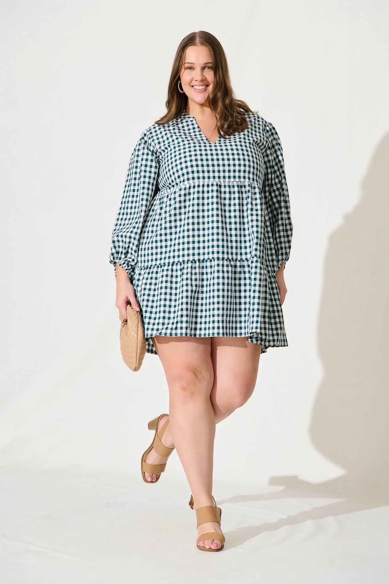 Ciaran Smock Dress In Emerald Gingham