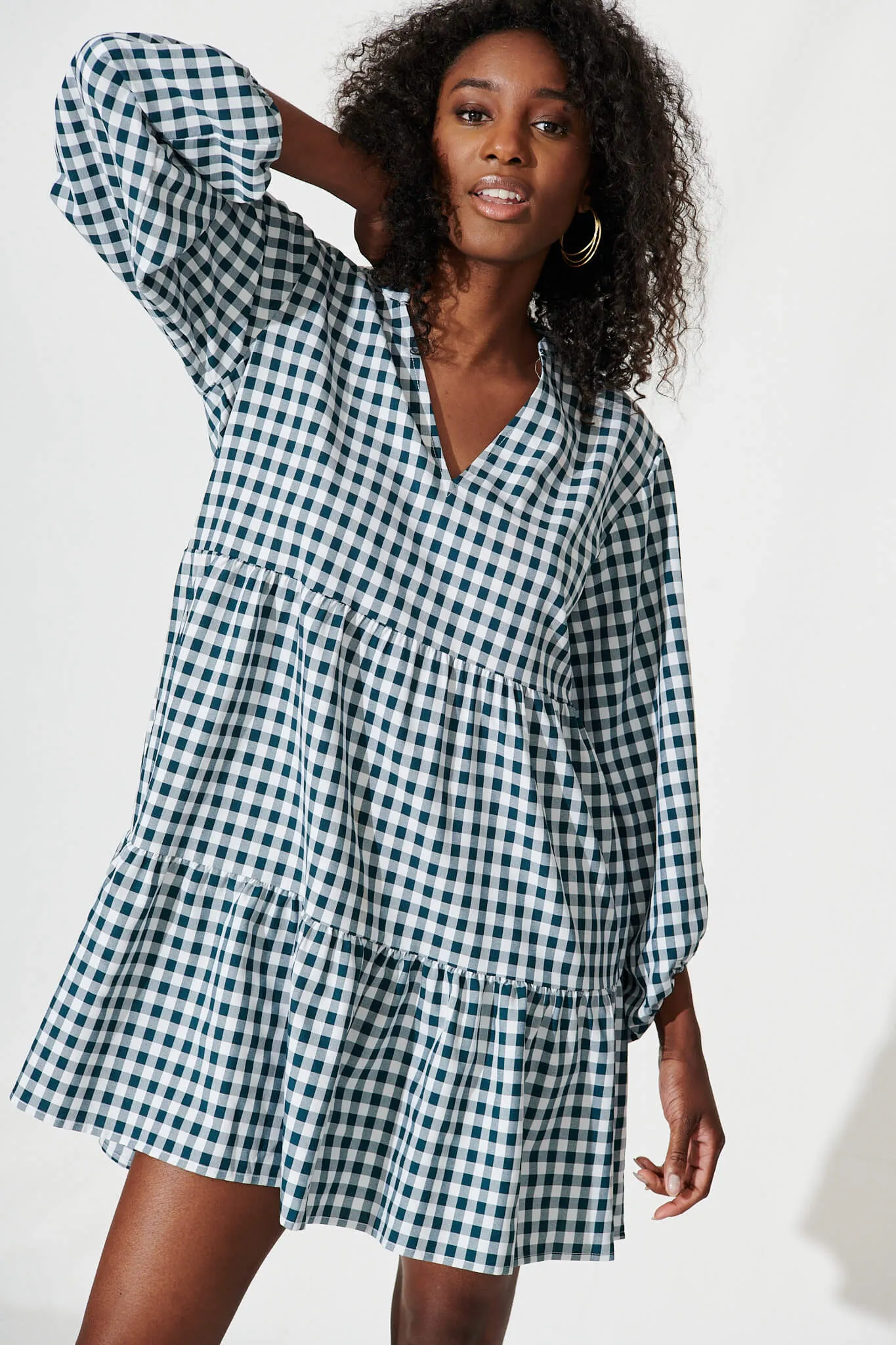 Ciaran Smock Dress In Emerald Gingham
