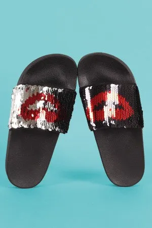 Color Changeable Sequins Lip Slide Sandal
