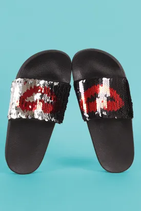 Color Changeable Sequins Lip Slide Sandal
