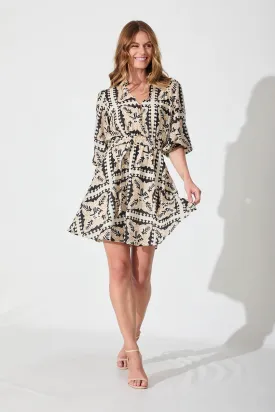 Elysia Dress In Beige With Black Tile