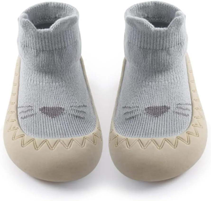 Exegawe Baby Sock Shoes Toddler Cartoon Soft Rubber Sole Non Slip Floor Slipper for Boys Girls First Walking