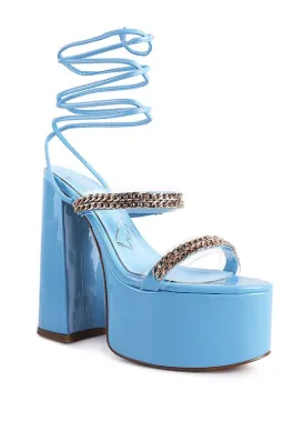 Indulgence Metal Chain Lace up Leg Platform Sandals