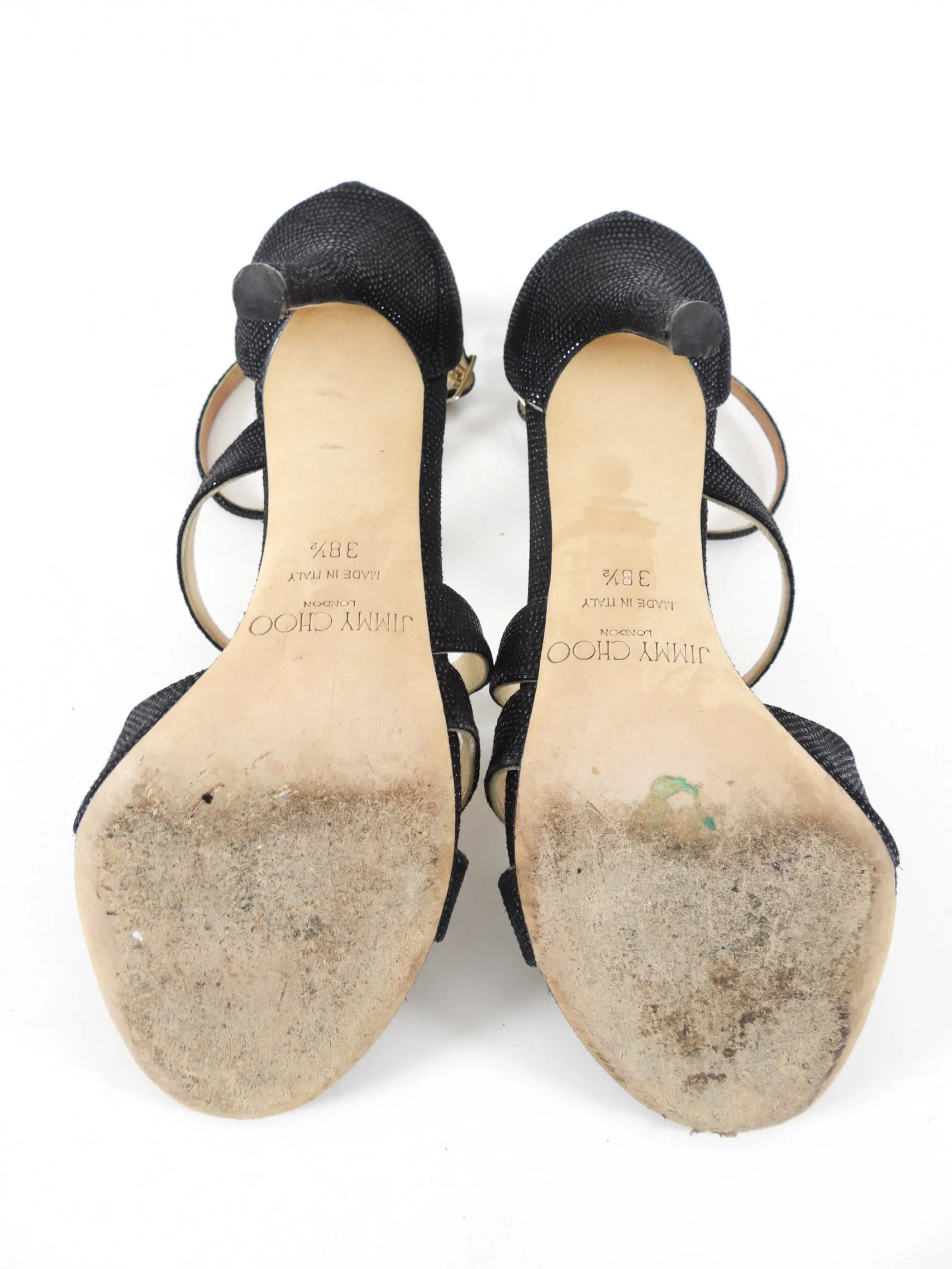 Jimmy Choo Black Grained Strappy Sandals - 38.5