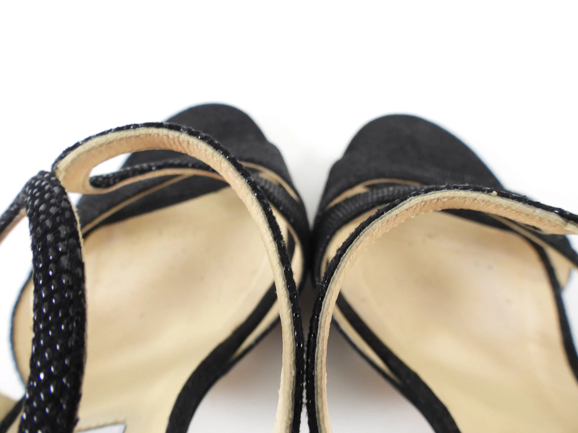 Jimmy Choo Black Grained Strappy Sandals - 38.5