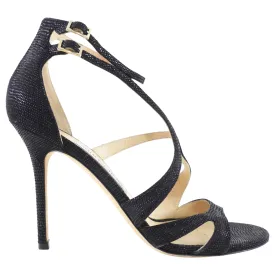 Jimmy Choo Black Grained Strappy Sandals - 38.5