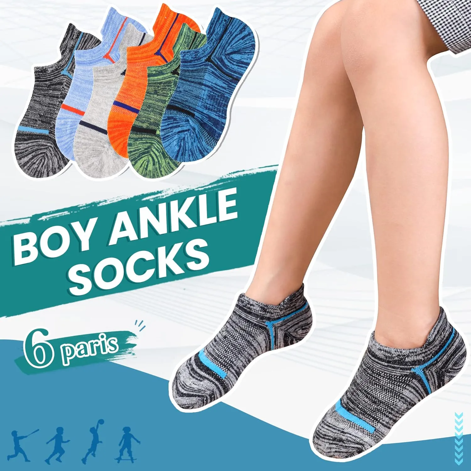 Kids Boys Ankle Socks Low Cut Athletic Cotton Sport Socks For Little Boys 6 Pairs