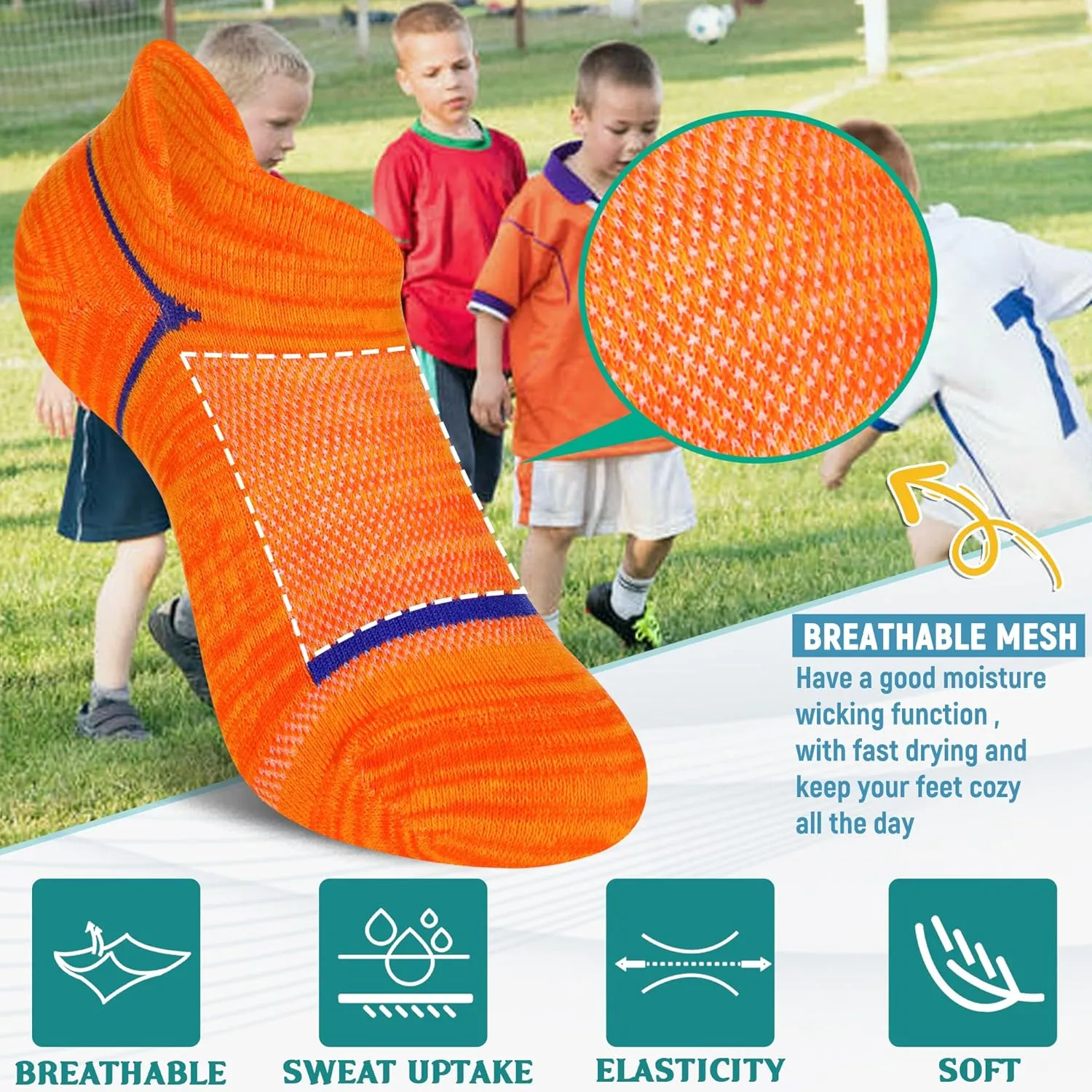 Kids Boys Ankle Socks Low Cut Athletic Cotton Sport Socks For Little Boys 6 Pairs