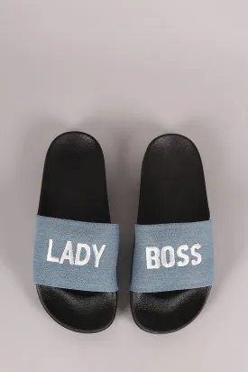 Lady Boss Embroidered Denim Slide Sandal