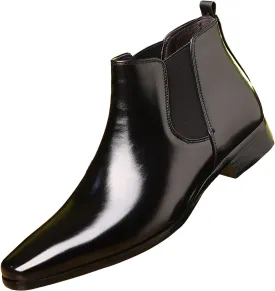 Men's Square Toe Leather Chelsea Boots British Retro Design Slip On Elastic Ankle Boots Slip Resistant Cushion Comfort Dress Boots for Business Casual Work