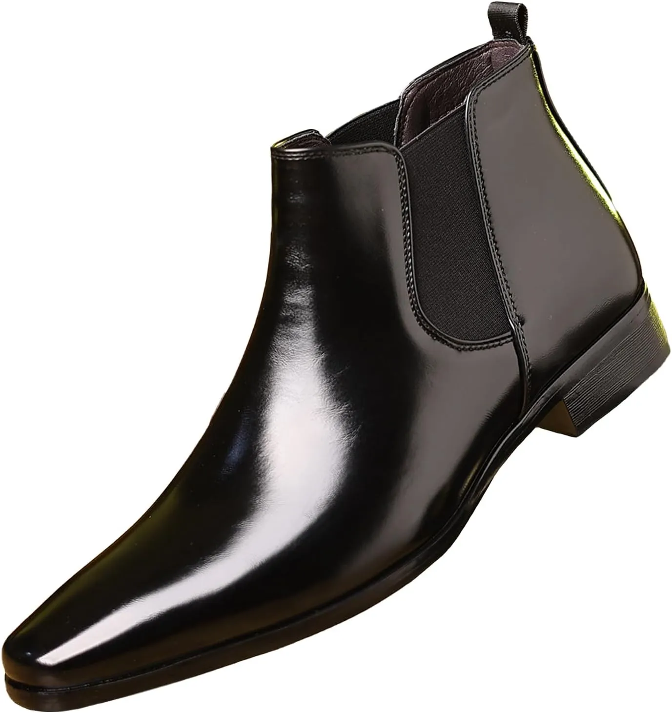 Men's Square Toe Leather Chelsea Boots British Retro Design Slip On Elastic Ankle Boots Slip Resistant Cushion Comfort Dress Boots for Business Casual Work