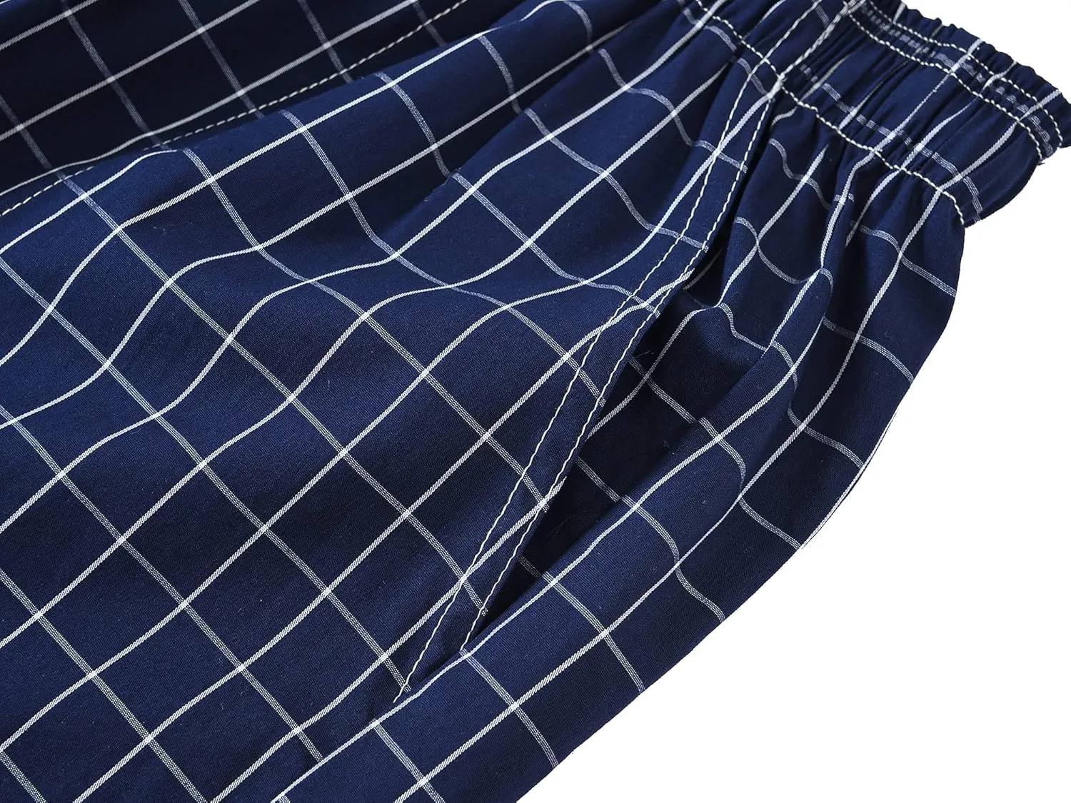MoFiz Men's Plaid Pajama Shorts 3-Pack Cotton Sleep Lounge Shorts Lightweight Soft Summer Nightwear with Pockets Button Fly