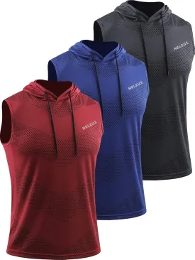 Neleus Men's Workout Tank Tops 3 Pack Sleeveless Running Shirts with Hoodie