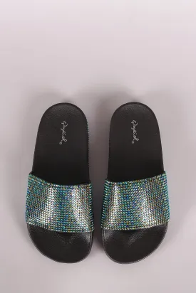 Qupid Rhinestone Open Toe Slide Sandal
