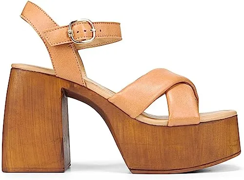 Sam Edelman Suzannah Light Tan Ankle Strap Open Toe Block Heel Platform Sandals