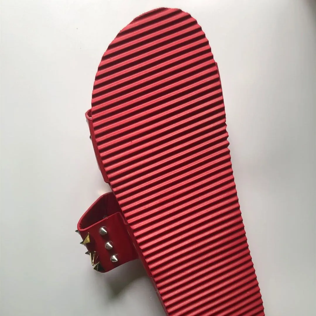 Women's studded 2 bands flat slide sandals